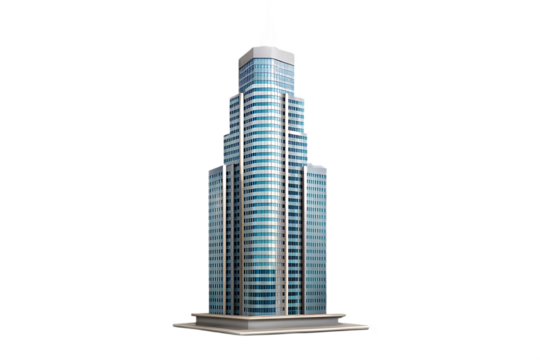 Tall glass office building isolated on a transparent background