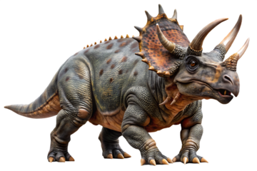 Triceratops dinosaur with horns and frill isolated on a transparent background