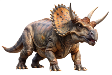 Triceratops dinosaur with horns and frill isolated on a transparent background