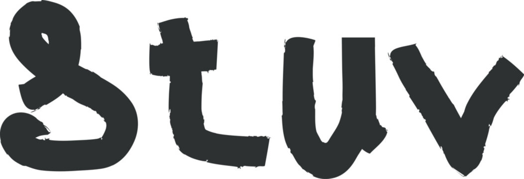 Handwritten lowercase letters s t u v ambigram alphabet typography isolated characters vector