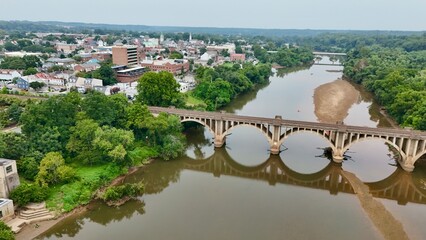 Aerial shot of Downtown Fredericksburg and Rappahannock River