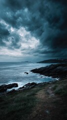 Dramatic coastal landscape under moody skies
