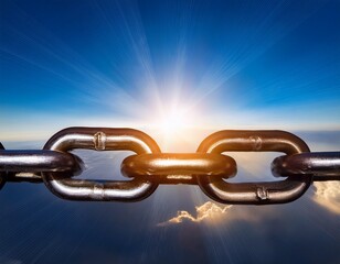 Obraz premium metal chain link against sunlight sky strength and connection symbol
