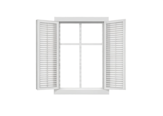 White window with open shutters isolated on a transparent background