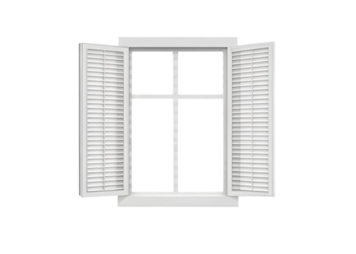 White window with open shutters isolated on a transparent background
