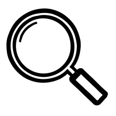 Monochrome line art of a magnifying glass. A clean vector icon symbolizing search, investigation, discovery, and analysis on a white background