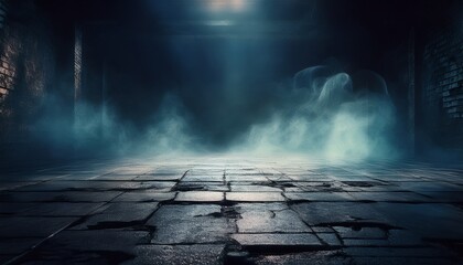 Naklejka premium grunge floor with smoke in dark room broken asphalt street