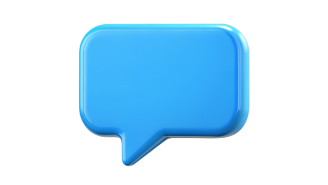 A single, bright blue speech bubble icon with rounded corners, isolated on a transparent background