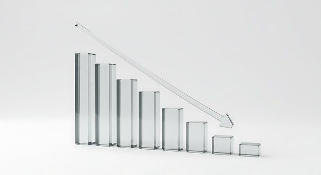 Glass Bar Graph with Downward Arrow, Business Concept