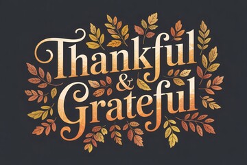 Obraz premium Thankful and grateful message surrounded by autumn leaves on a dark background