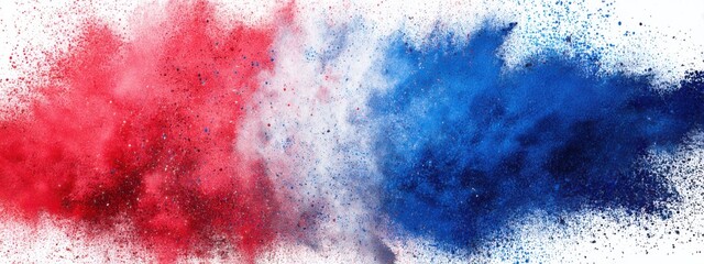 Colorful powder explosion creates vibrant red, white, and blue cloud during festive celebration in outdoor setting