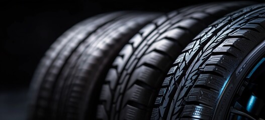 New Tires Displayed in a Showroom Highlighting Tread Patterns and Quality.