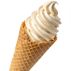 A delicious vanilla soft serve ice cream cone isolated on transparent background is a sweet treat on a warm day, perfect for satisfying your cravings and enjoying a delightful dessert