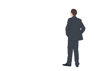 A businessman in formal wear looks towards an empty text space.