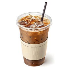 A refreshing iced coffee in a clear plastic cup with a straw, perfect for a hot day, offers a cool and caffeinated pickmeup to keep you energized and focused