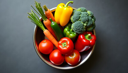 Fresh vegetables in a bowl on a dark background