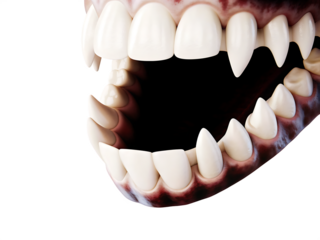 Sharp white vampire fangs isolated on a transparent background