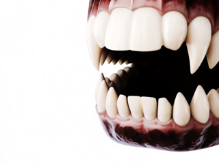 Sharp vampire fangs mouth isolated on a transparent background