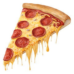A delectable slice of pepperoni pizza isolated on white background, showcasing melted cheese and perfectly cooked pepperoni, inviting a craving for a cheesy, savory treat