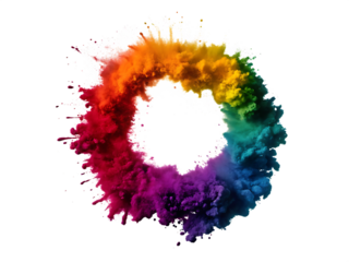 Circular Rainbow Powder Explosion Ring Against color circle isolated on a transparent background