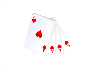 Four Aces of Hearts Playing Cards Fanned Out graphic design isolated on a transparent background