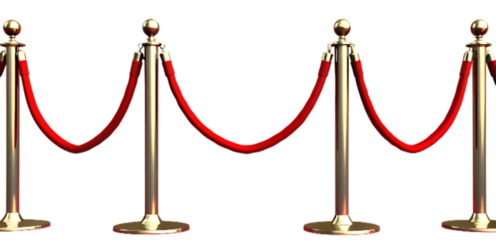 Four Golden Stanchions with Red Velvet Ropes on White Background rope barrier red rope isolated on a transparent background