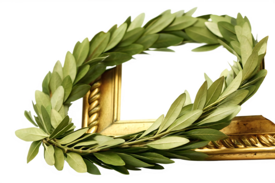 Green Laurel Wreath with Golden Frame Detail on Transparent Background green leaves isolated on a transparent background