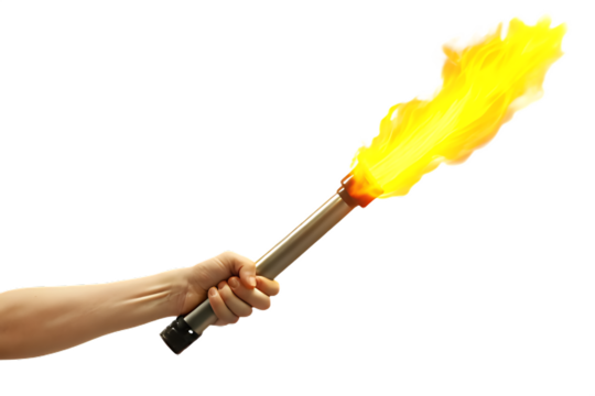 Hand Holding a Burning Torch with Bright Yellow Flame graphic design isolated on a transparent background