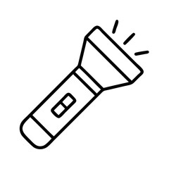 Isolated vector line art of a flashlight for camping hiking and emergency preparedness lighting needs