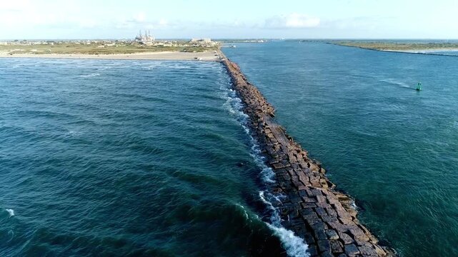 Aerial view of the ponce de leon inlet and the breakwater in florida, usa