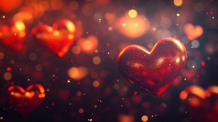 Hearts Shimmering in a Dreamy Background Filled With Softly Glowing Lights During a Romantic Celebration