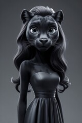 graceful feminine black panther with modern design in 3d style for use in digital art showcases and character concept illustrations