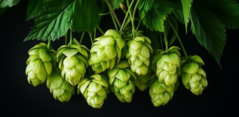Fototapeta premium Freshly Harvested Hops Hanging From the Vine in a Garden During Summer.