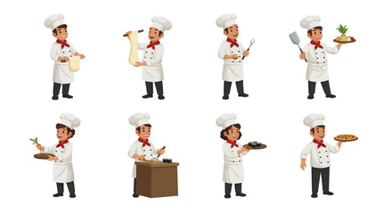 Cartoon Chef Character Set Vector Illustration for Restaurant and Food Service
