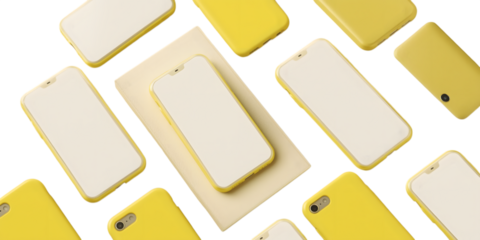 Yellow Phone Cases: A captivating overhead view of multiple yellow phone cases showcasing sleek design and modern aesthetics.
