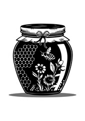 Decorative Honey Jar with Bee, Flowers, and Honeycomb