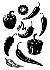 Silhouette Collection of Peppers and Spicy Elements
