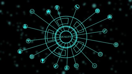 Futuristic digital network hub with glowing neon lines connecting icons representing business - Powered by Adobe