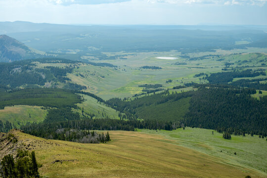 Steep Down Hill From Sepulcher Mountain To Swan Lake And The Valley Below in Yellowstone