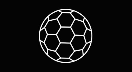 Fototapeta premium Minimalist Soccer Ball Vector Icon with Geometric Line Art on Black Background