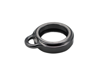 Black metal ring clamp isolated on black background, industrial part,  website use