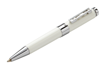 Sleek white ballpoint pen with chrome accents