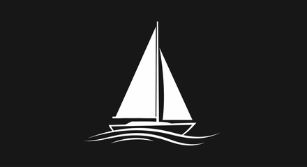 Minimalist Sailboat Logo Vector Template with a Yacht Silhouette and Ocean Waves