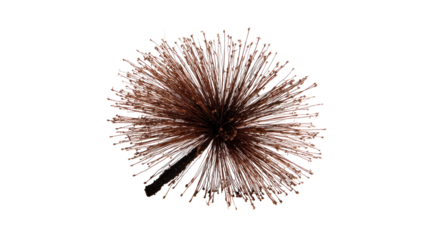 A close-up view of a circular brush head,  brown and tan fibers radiate outward, creating a dense, starburst effect.  Darker fibers form the center