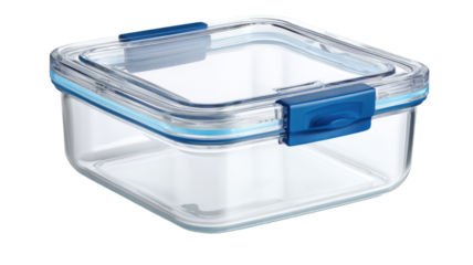 Square glass food container with lid, kitchen setting