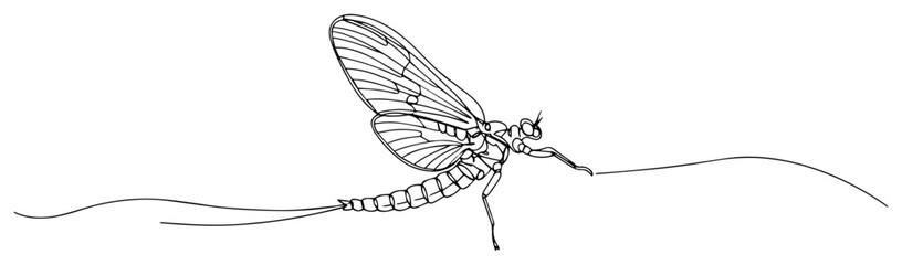 Graceful continuous‑line dragonfly hovering above rippling water, minimalist insect banner