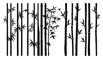 Fototapeta premium Vertical bamboo stalk set – elegant Asian plant elements for nature patterns and designs