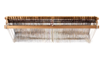 Wooden loom, many threads, intricate design