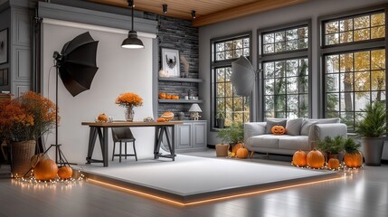 A professional mobile photo studio interior with elegant decoration.