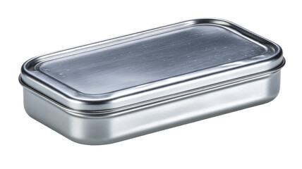 Stainless steel rectangular container, closed lid, studio shot,  food storage